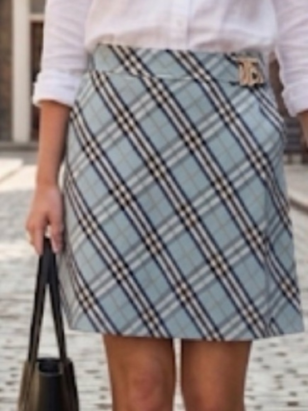 Burberry Light Blue Plaid Wrap Skirt